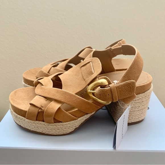 AEROSOLES Chatham Espadrille Block Heeled Platform Sandals in Tan Suede - Picture 6 of 12
